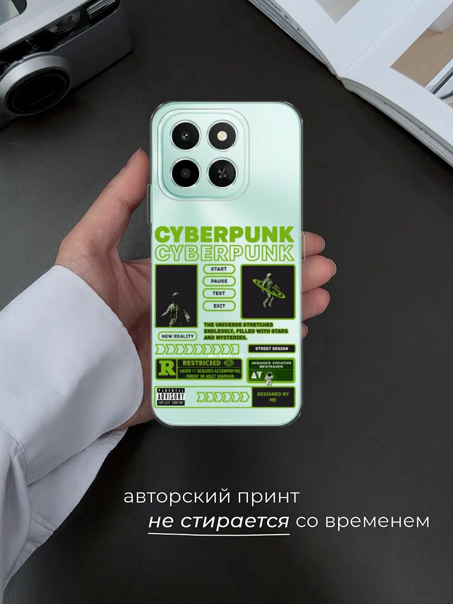 Чехол на Honor X6c / Хонор X6c с принтом "Cyberpunk", прозрачный — фото 1
