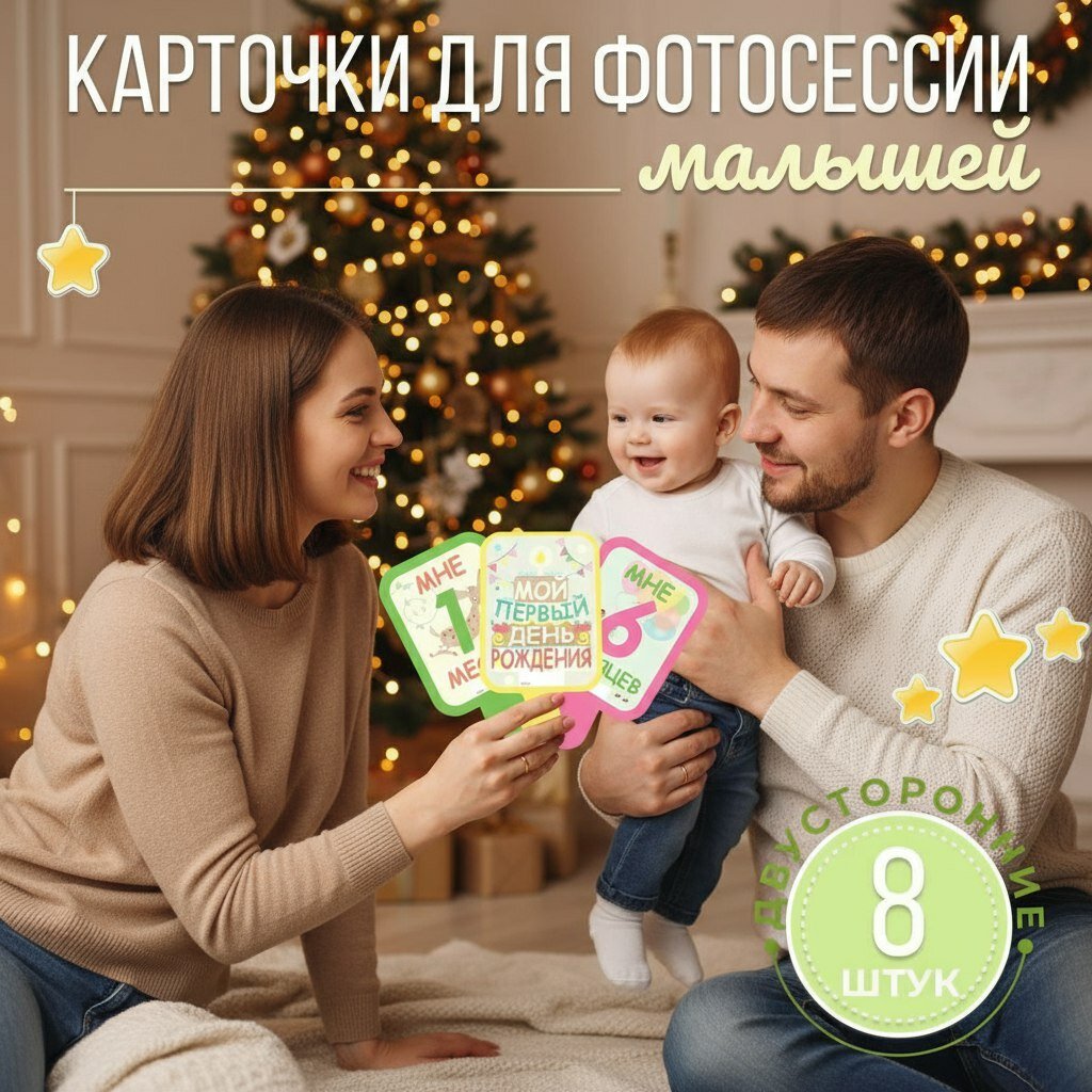 Карточки для фотосессии новорожденных HappyLine "Важные даты" двусторонние, подарок беременным, идеи для фото малышей
