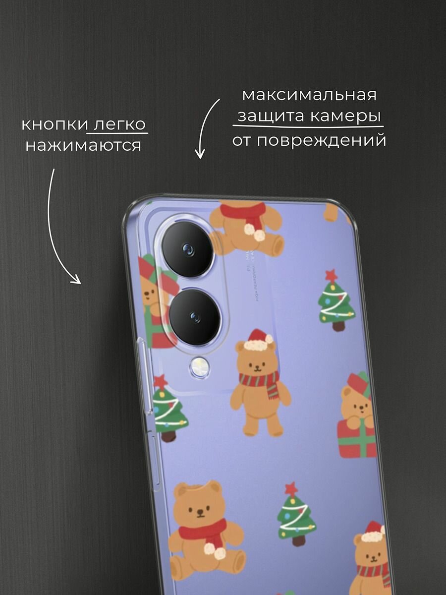Чехол на Vivo Y17s / Виво Y17s с принтом "Игрушечный новогодний мишка", прозрачный — фото 1