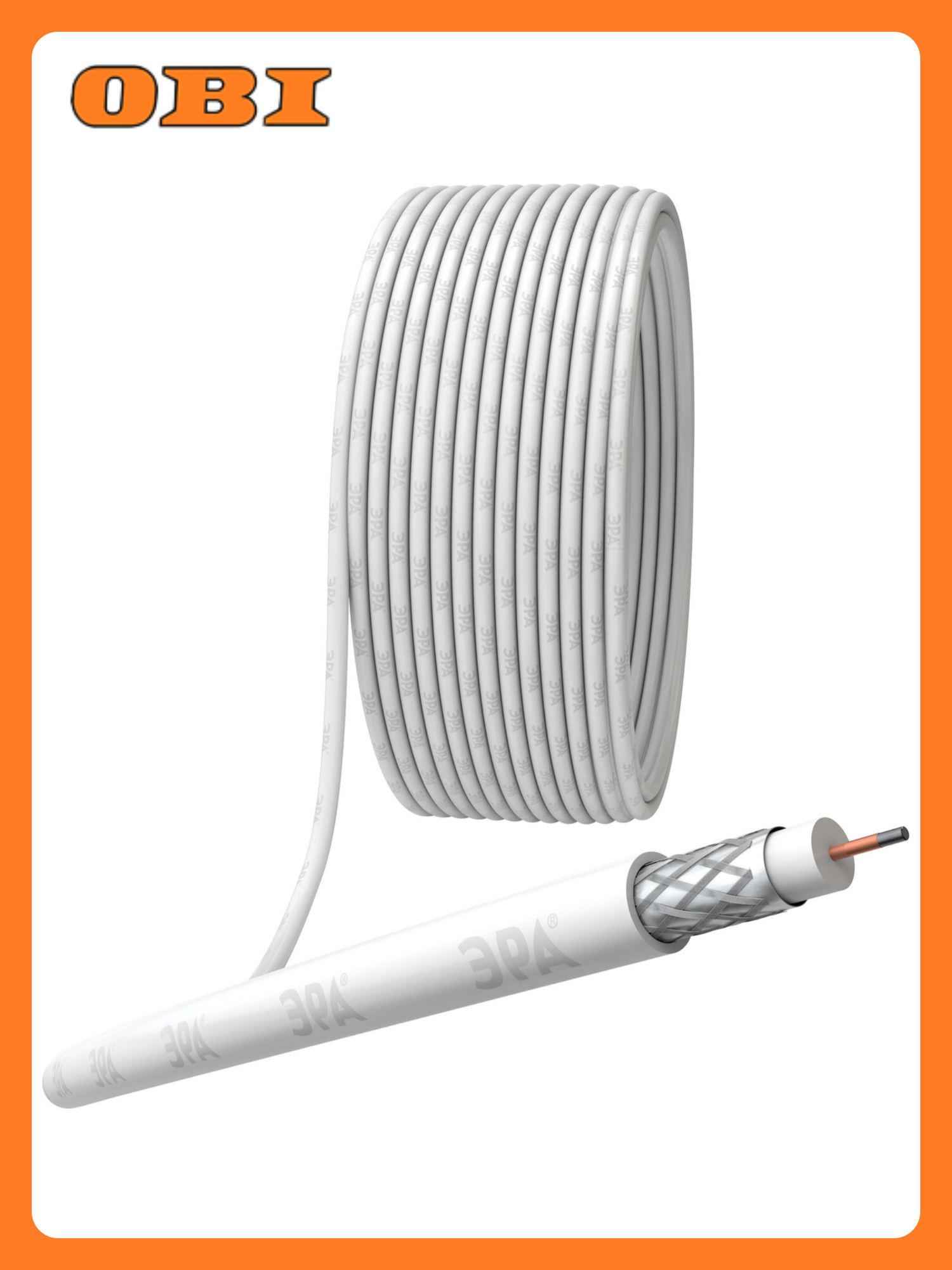 Кабель коаксиальный ERA RG-6U 75 Ом CCSоплётка Al 32% PVC белый бухта 100 м SIMPLE
