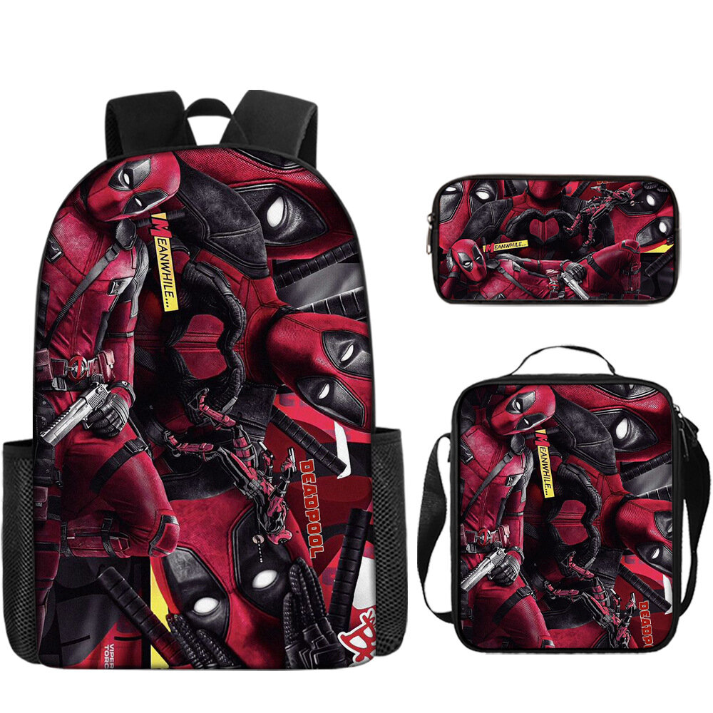 Рюкзак студенческий с принтом Deadpool, комплект из 3 предметов: рюкзак, пенал и сумка, водонепроницаемый, 22×18×9 см, 1