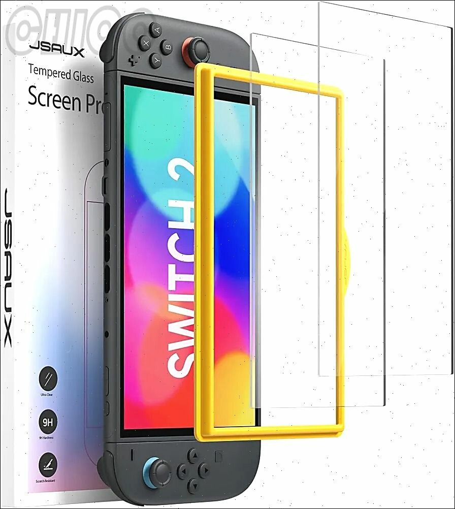 2-Pack Screen Protector для Nintendo Switch 2 2025, Ultra HD Glass Protector 9H Hardness Простая установка с направляющей рамкой Устойчивое к царапинам закаленное стекло