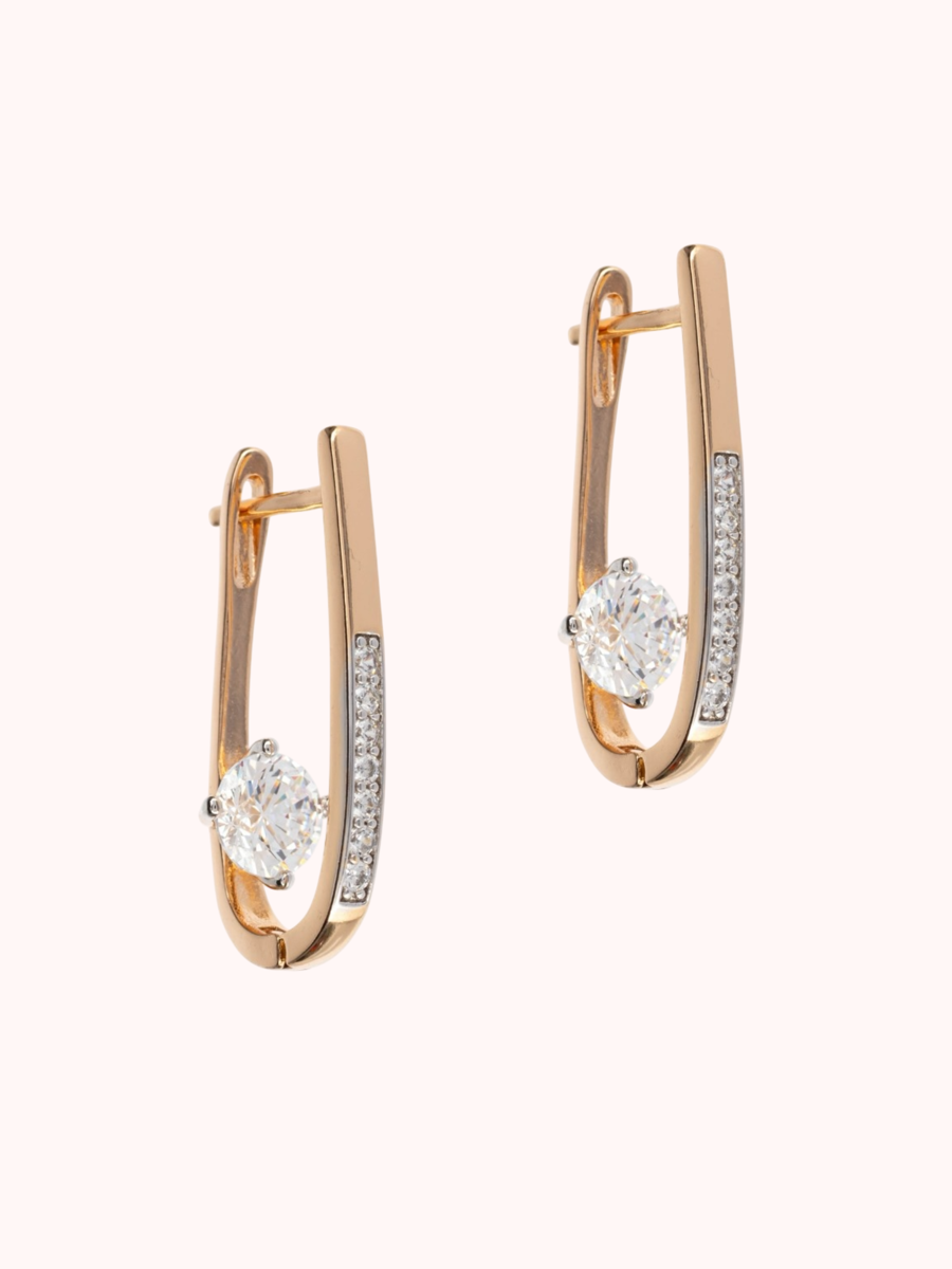 Серьги конго XUPING JEWELRY фианит размер 25 мм белый в золоте