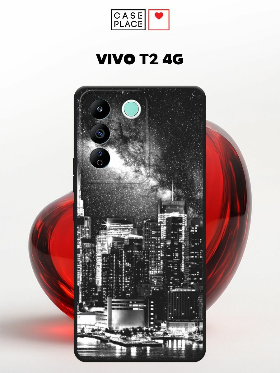 Черный матовый чехол на Vivo T2 4G / Виво Т2 4G с принтом Ночной Нью-Йорк