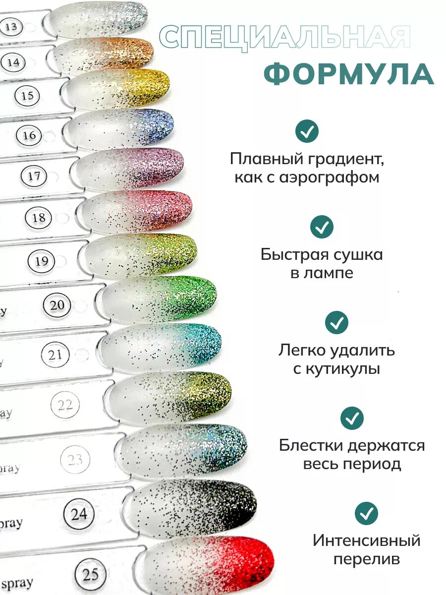 Сухой спрей для градиента ногтей блестки 21 — фото 1