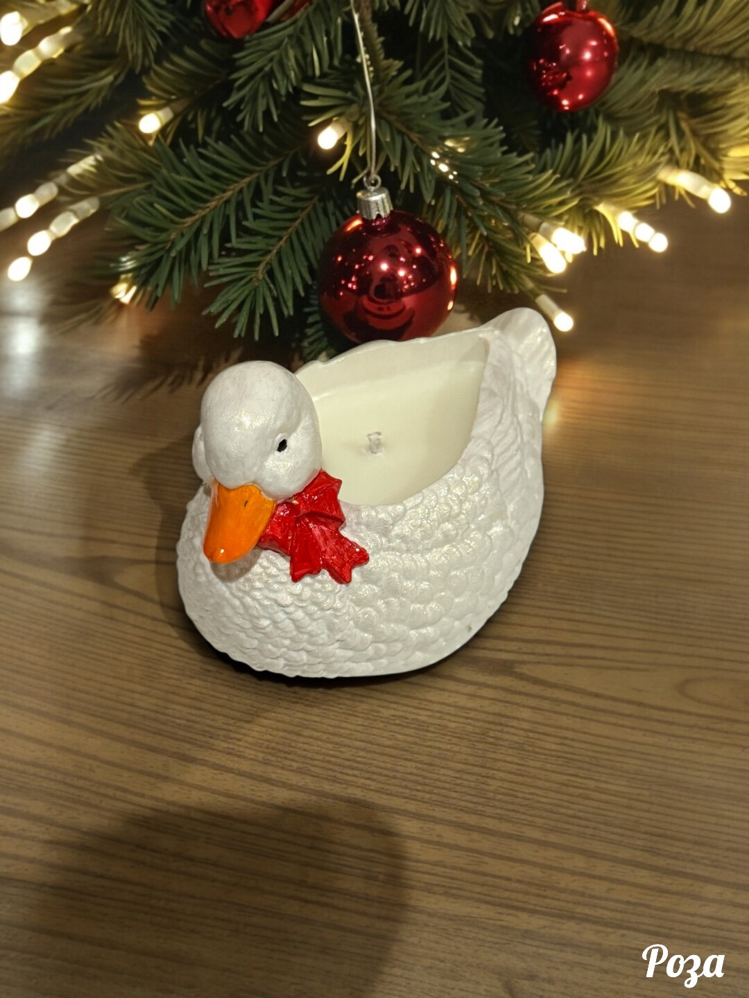 Декоративная арома-свеча "Уточка", из гипса и соевого воска, белый цвет — фото 1