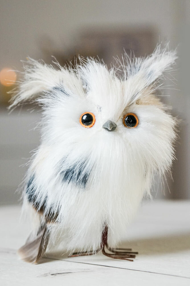 Декоративная фигура совёнок нолли, искусственный мех, перо, 13 см, Winter Deco 1135244