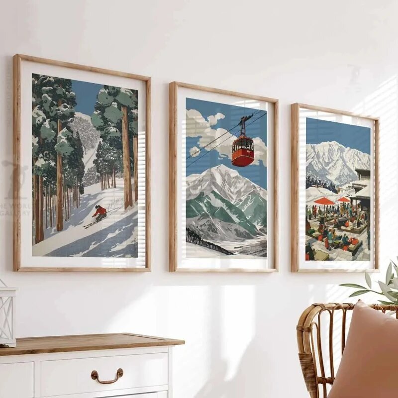Набор из 3 винтажных японских пейзажей на холсте без рамки 40x60cm No Frame