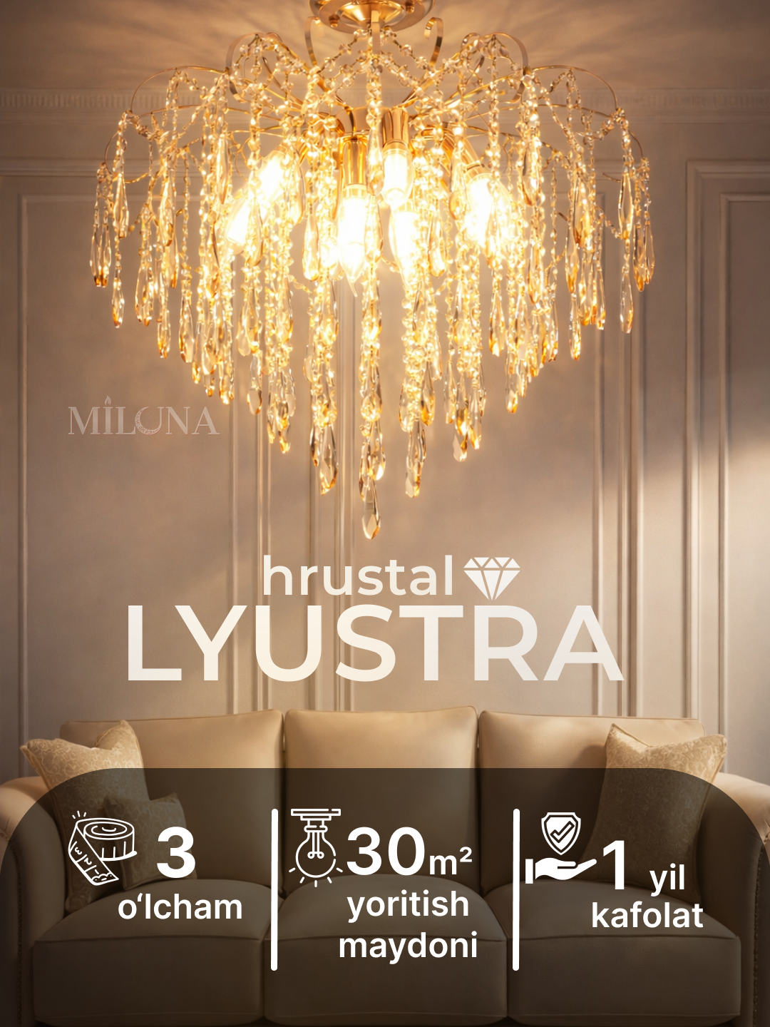 Люстра хрустальная, потолочная, 3 размера, 5 цветов, в спальню, гостиную, прихожую, кухню 3 плафона, Золотой