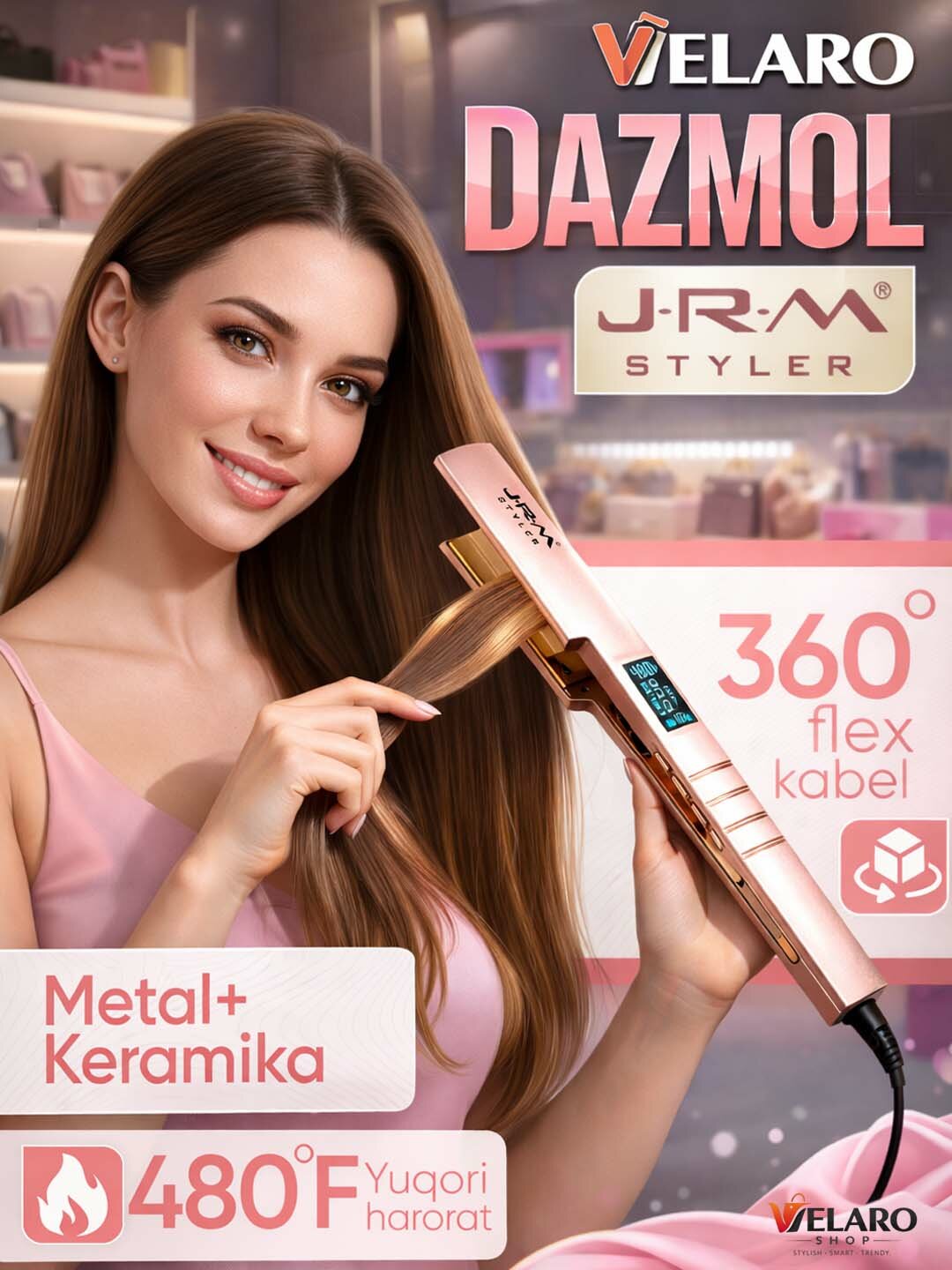 JRM Styler — профессиональный утюжок для выпрямления волос с титановыми пластинами, регулировка температуры 176–480°F