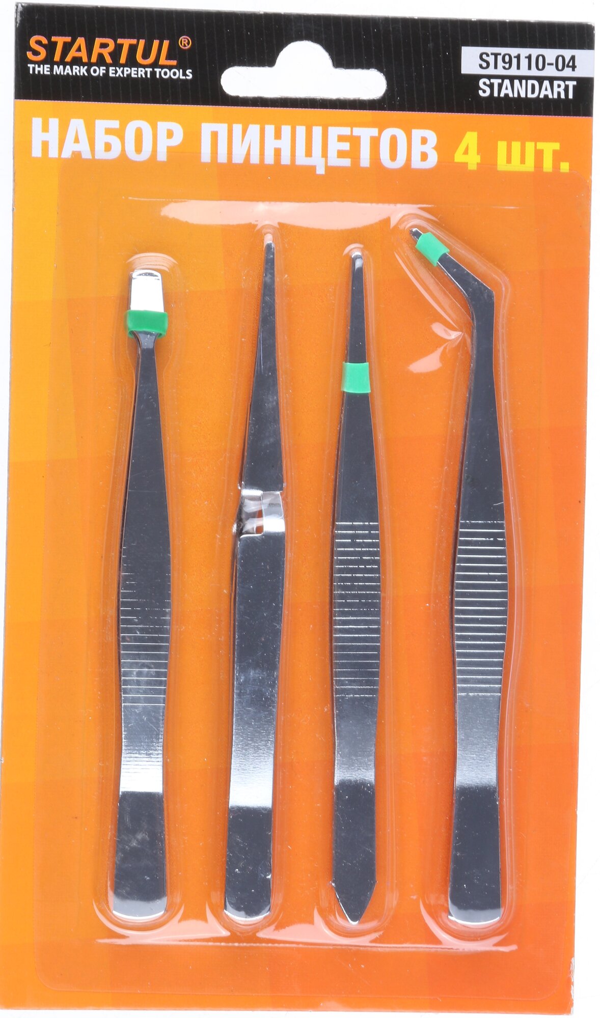 Набор пинцетов STARTUL STANDART ST9110-04, 4 предмета, стальные