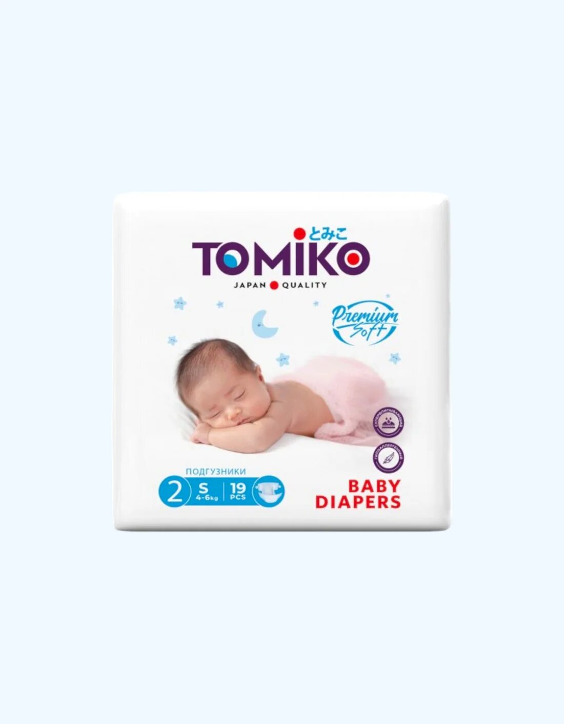 Подгузники Tomiko Premium Soft S, для малышей от 4-6кг, 19шт