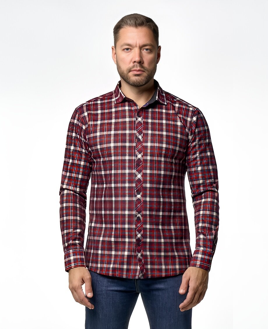 Рубашка  утепление флисом, размер 60 (4XL), красный/синий