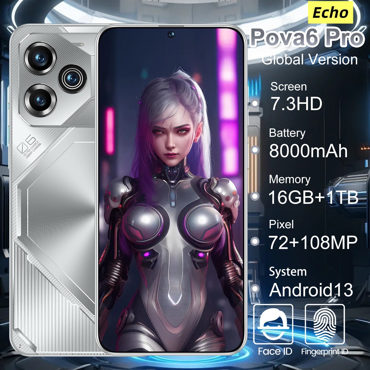 Allisym Смартфон Pova 6 pro 16 ГБ/1 TB , черный