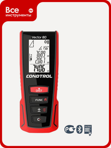Изображение товара Лазерный дальномер Condtrol Vector 80 1-4-099 профессиональный, ударопрочный корпус, функция Пифагора