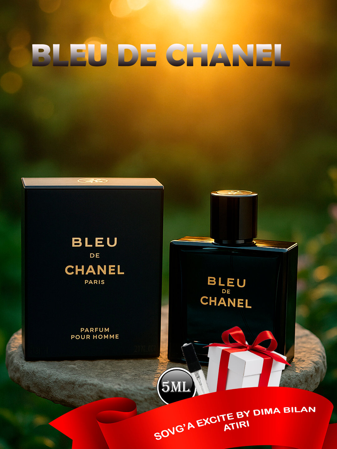 Мужская парфюмерная вода Bleu de Chanel, 100 мл+Пробник духов Excite by dima bilan 5 мл в подарок