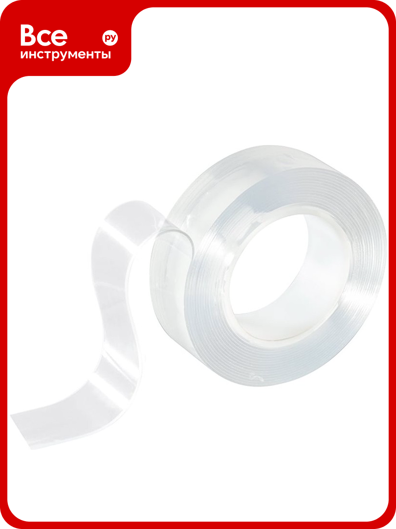 Двусторонняя многоразовая клейкая нано лента PARK прозрачный  2 м 103909