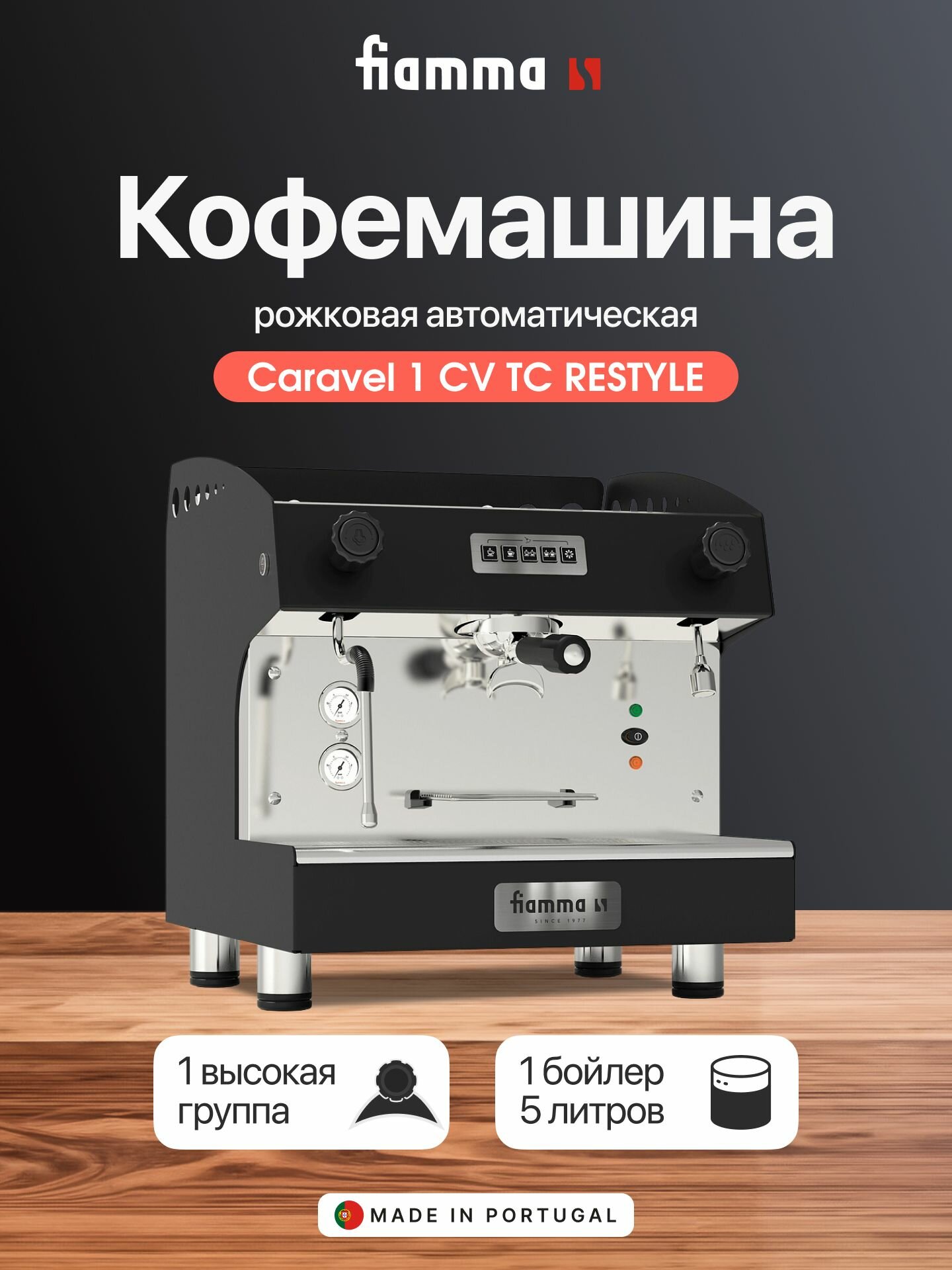 Кофемашина профессиональная рожковая Fiamma Caravel 1 CV TC RESTYLE автоматическая