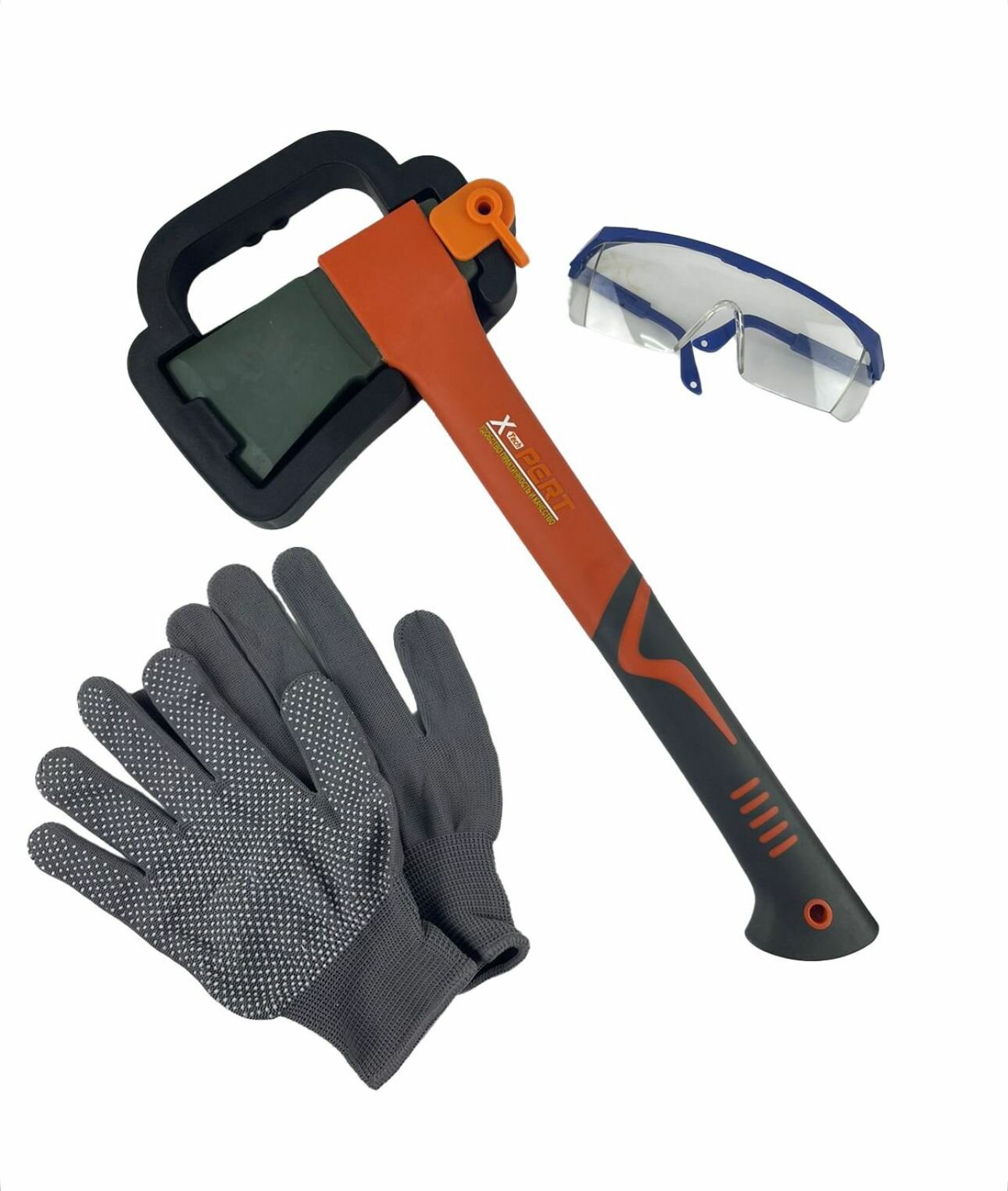 Топор колун с чехлом X-PERT-PROFI 800гр. (фибергласовая ручка ударный боёк набор очки и перчатки)