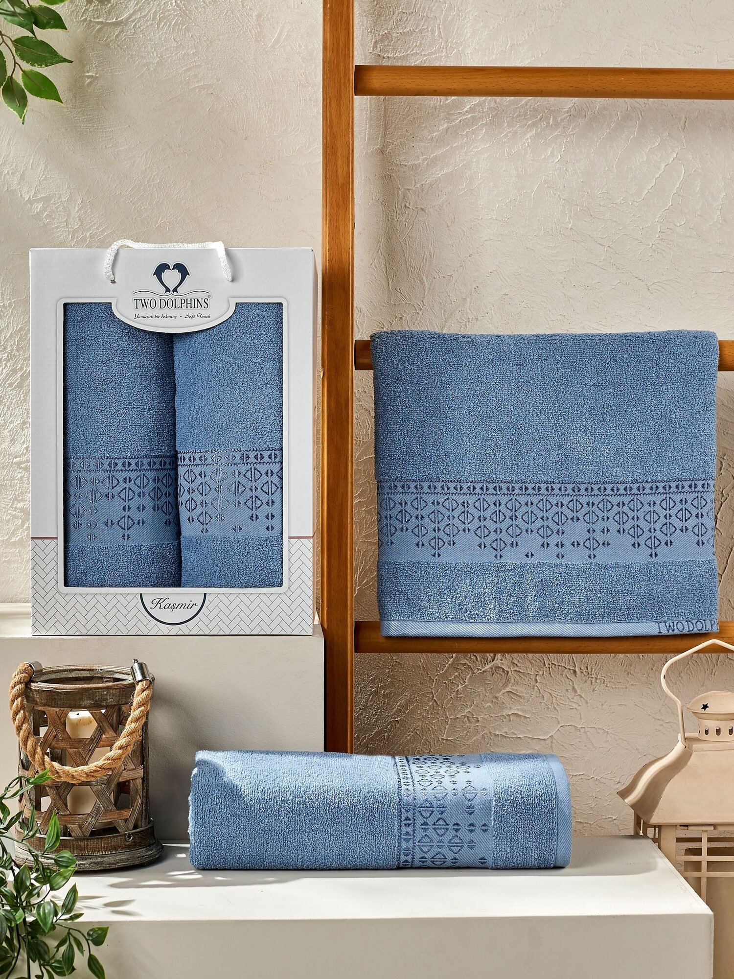 Набор полотенец KASMIR темно голубой махровые хлопок  50х90см  70х140см  2шт  TWO DOLPHINS