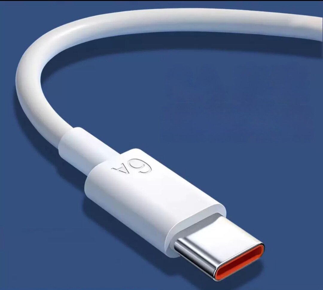 Кабель Type-C USB, 2 Mетра, белый, 6A быстрая зарядка, TYPE-C — фото 1