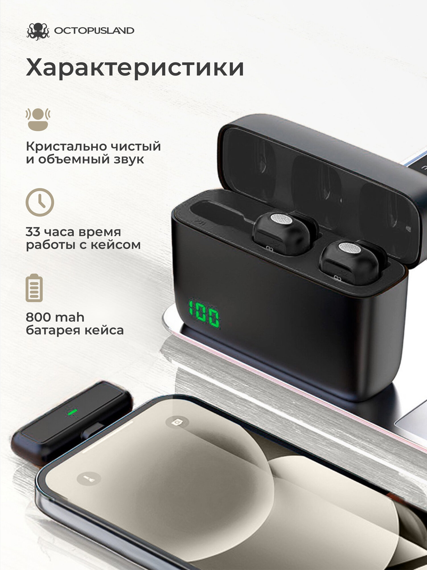 Петличный беспроводной микрофон для Iphone и Android 2шт — фото 1