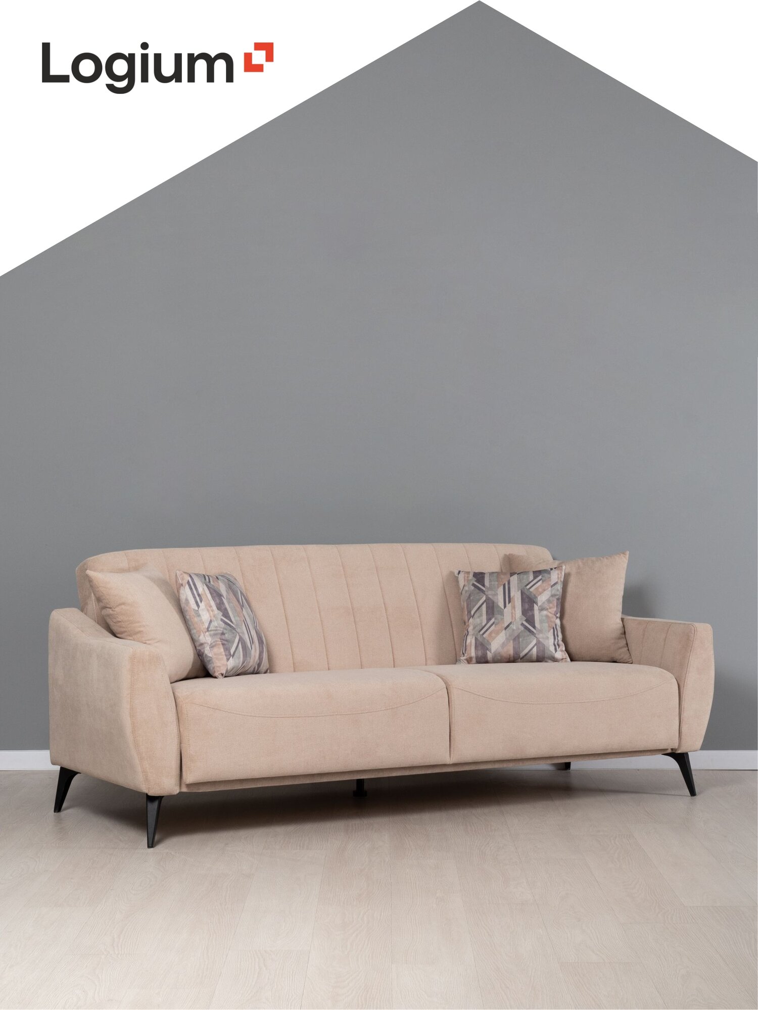 Диван раскладной Боне 01.02, Велюр Happy 130 (кремовый), Оригами олив три