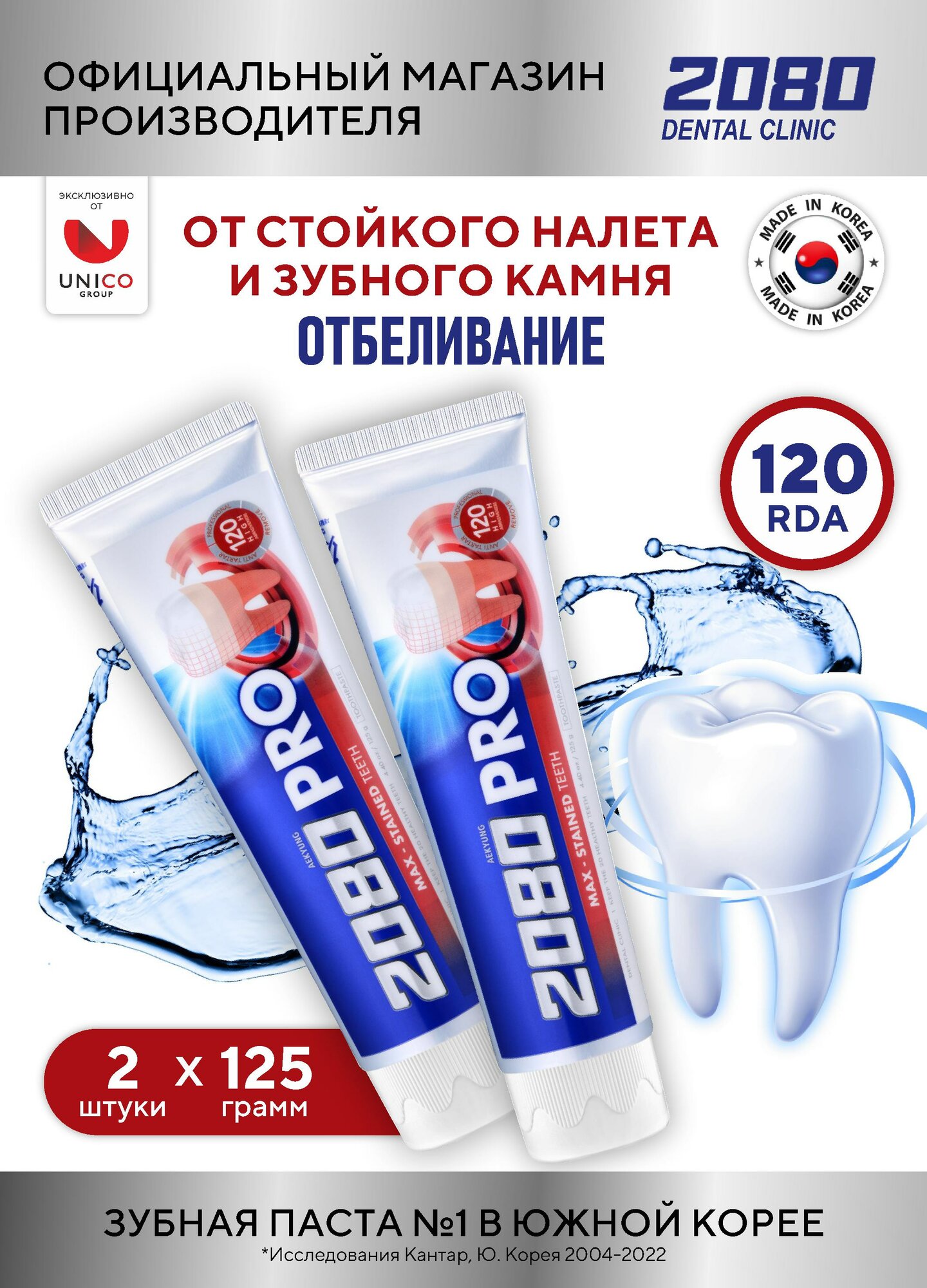 Dental Clinic 2080 Набор Зубная паста против кариеса и зубного камня Максимальная защита с фтором, 2 шт x 125 гр