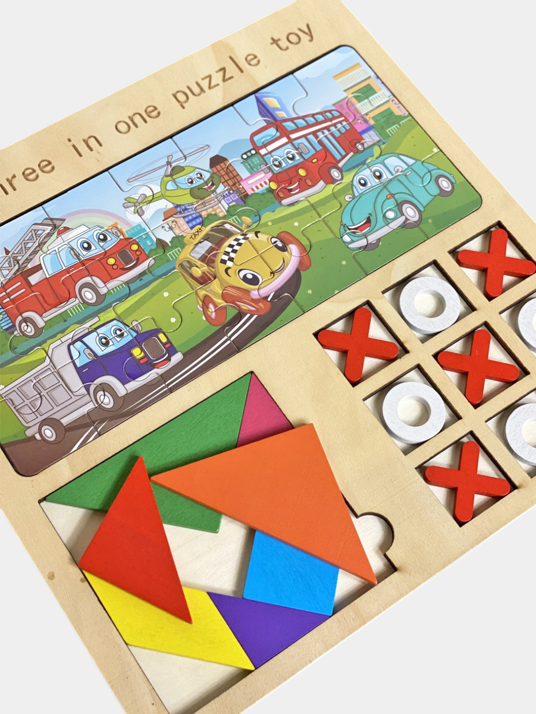 Сортер детский деревянный, головоломка, мозаика, танграм, 3D фигуры — фото 1