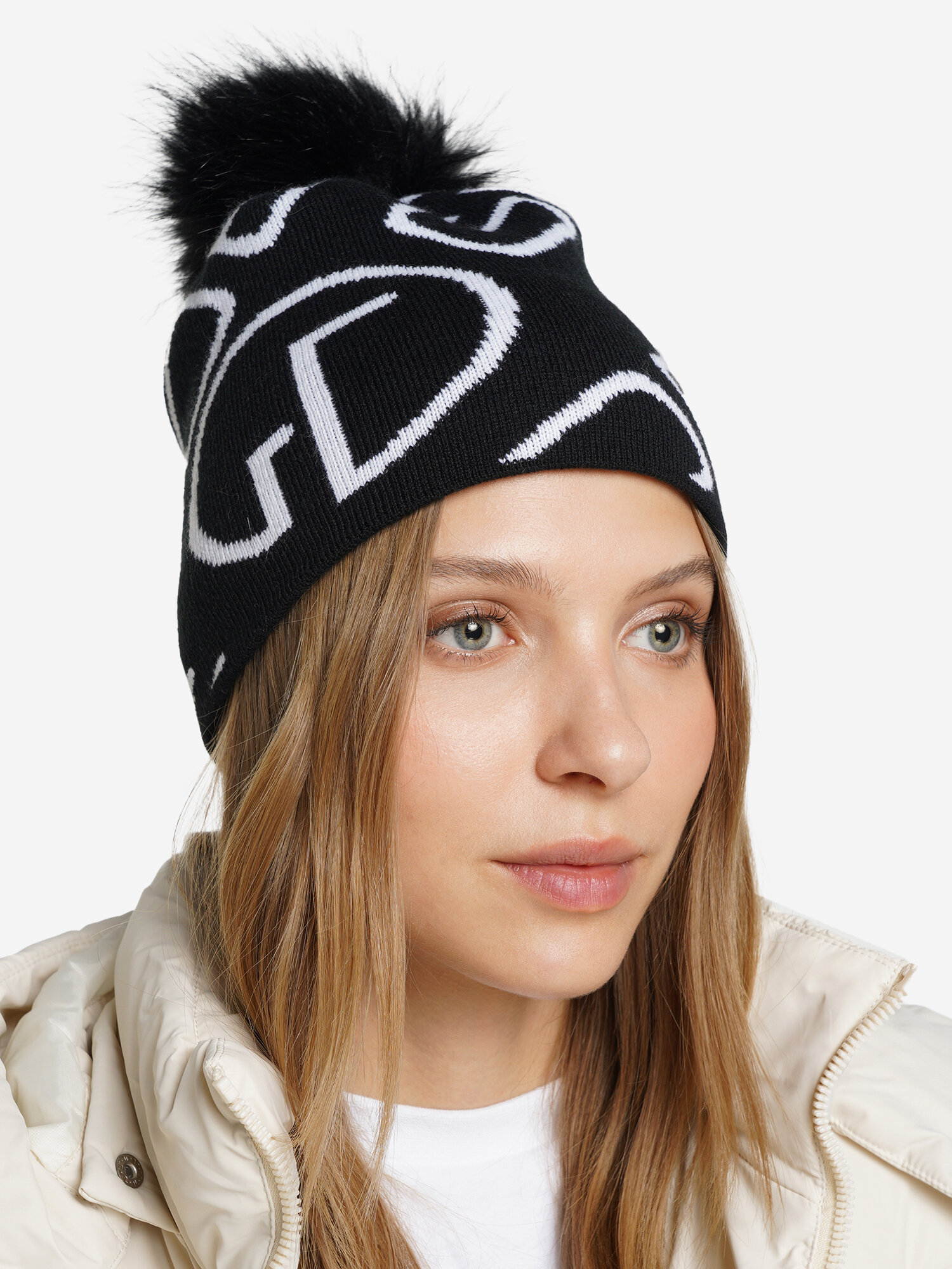Шапка GLISSADE для женщин, размер one size, черный/белый