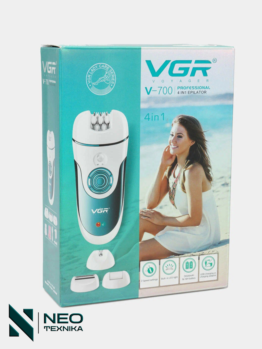 Эпилятор VGR V-700 4в1, для бикини, ног, лица, металлический пинцет — фото 1