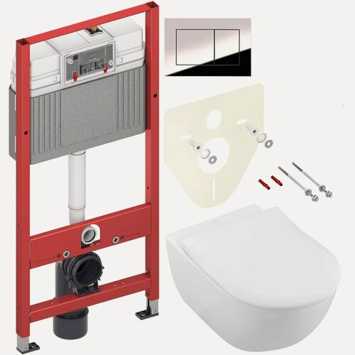 Изображение товара Комплект 2 в 1 Унитаз подвесной Villeroy & Boch Subway 2.0 5614R201 / Инсталляция с кнопкой TECE Now 9400412 цвет хром