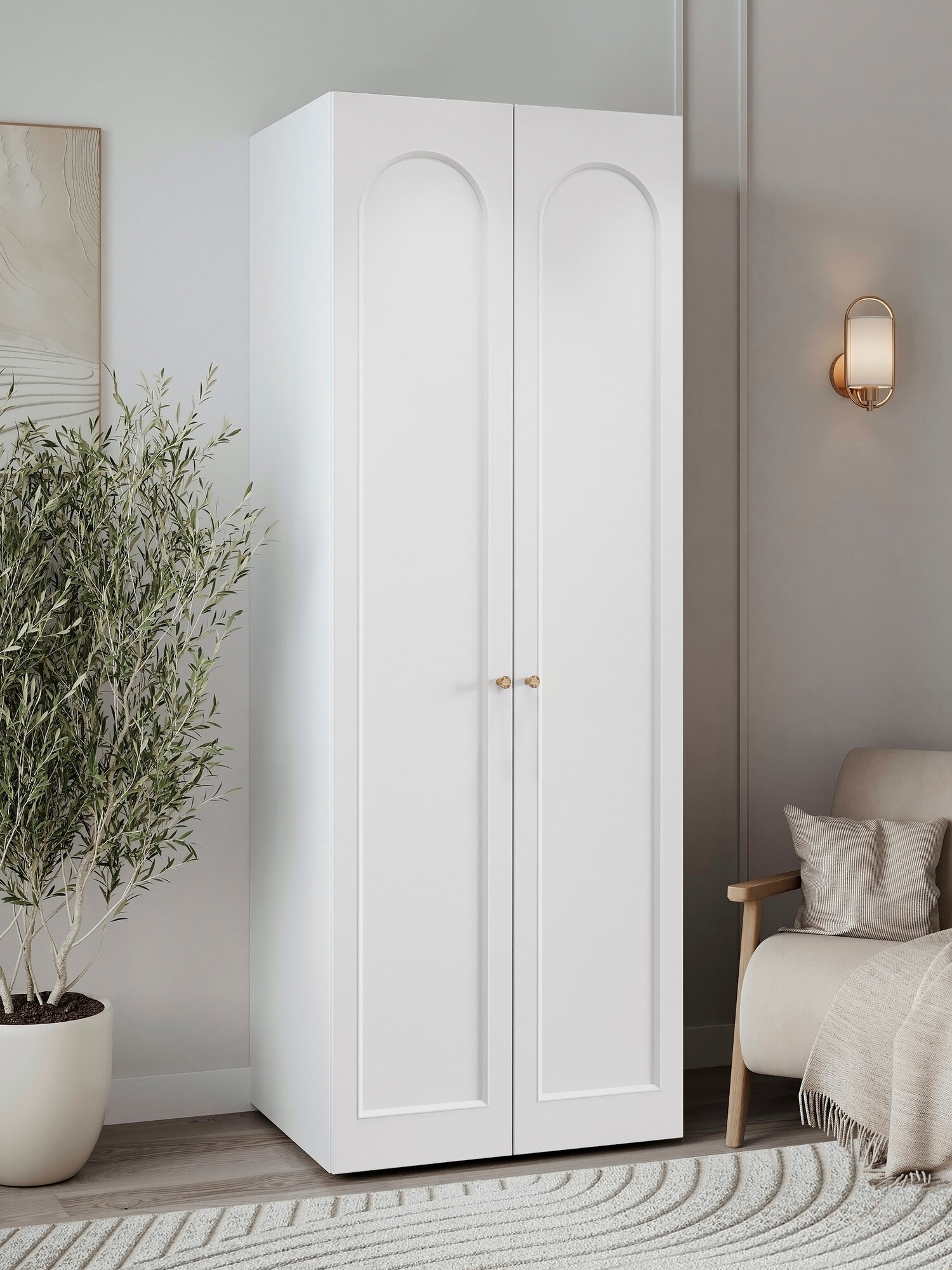 Шкаф шифоньер для одежды распашной Puzzlemebel Арки 5 полок ширина 80 см высота 220 см белый