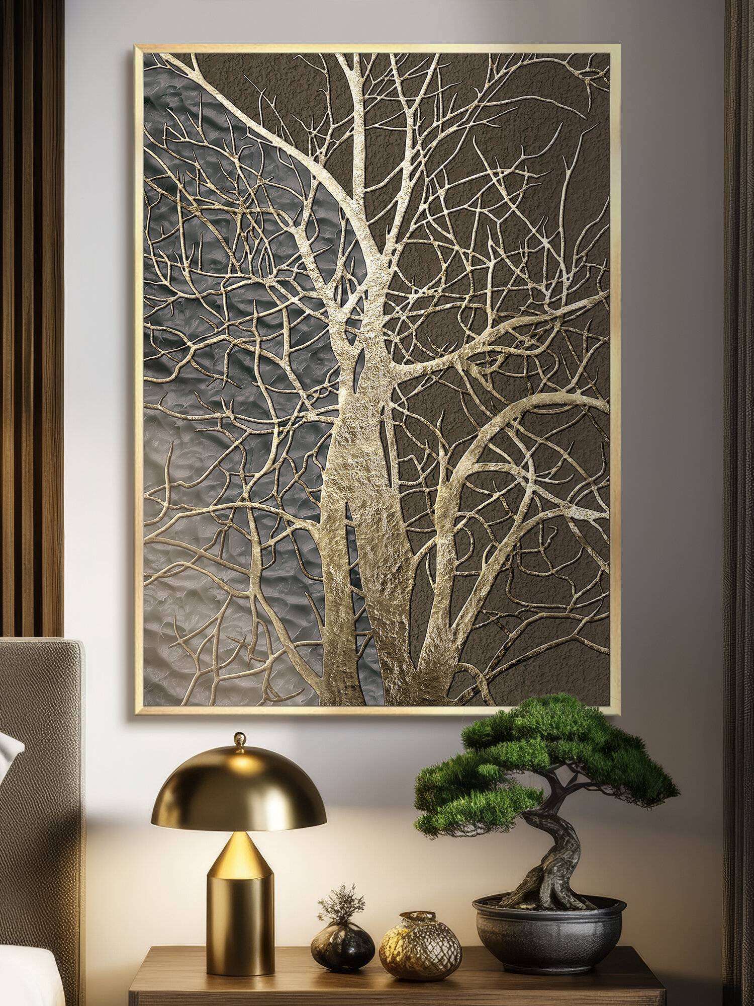 Картина  золотая медитация 2  53х73   интерьерная картина в раме  вертикальная  на бумаге  на стену  Арт Хаус