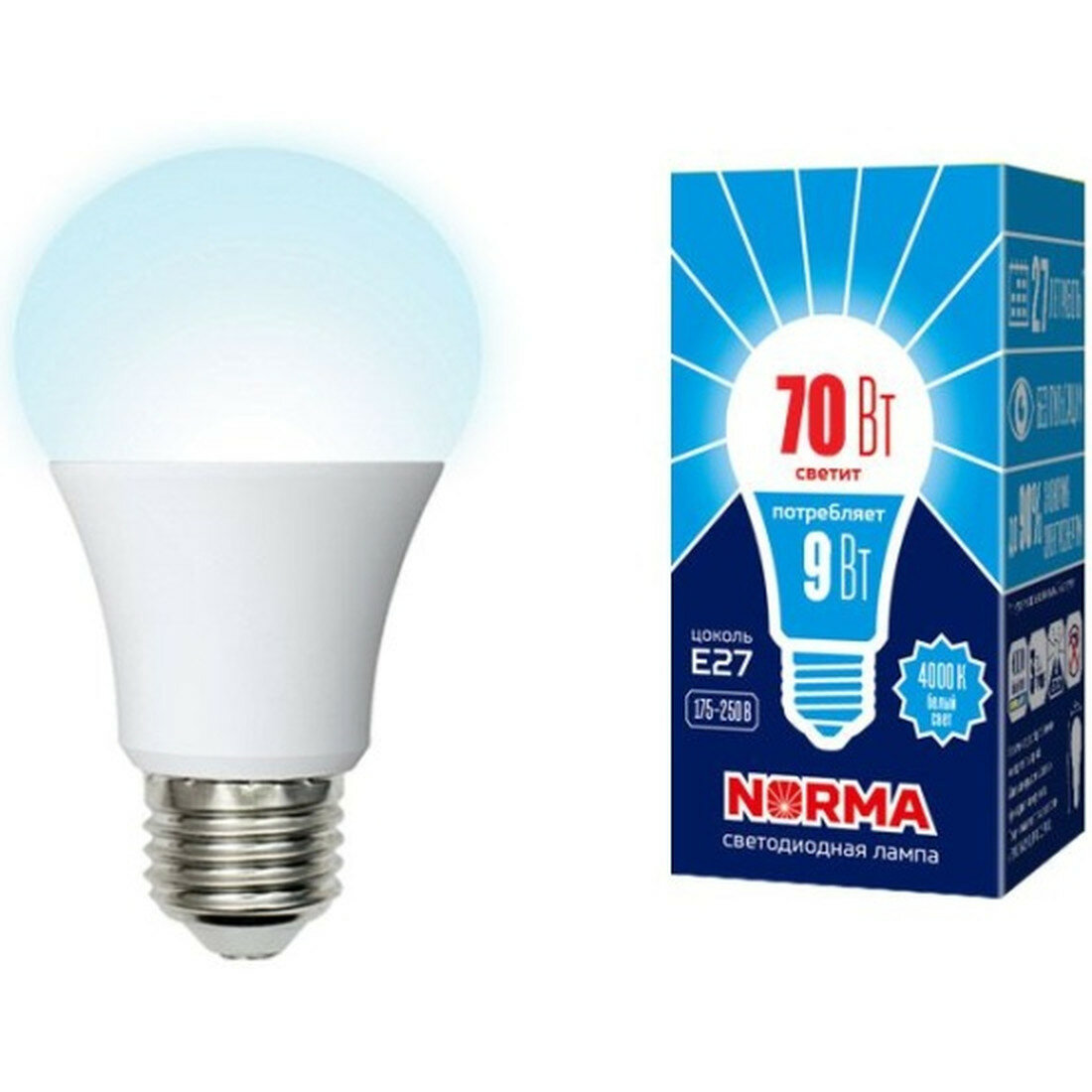 Лампа светодиодная Volpe LED-A60-9W/E27/FR/NR Форма А матовая Серия Norma белый свет (4000К) 3 шт