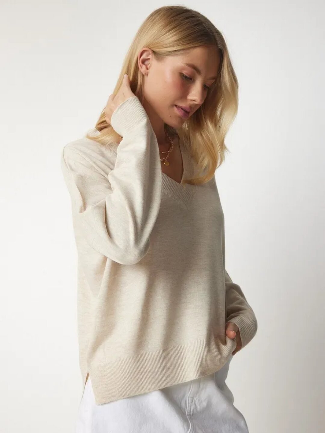 Пуловер размер M, , бежевый — фото 1