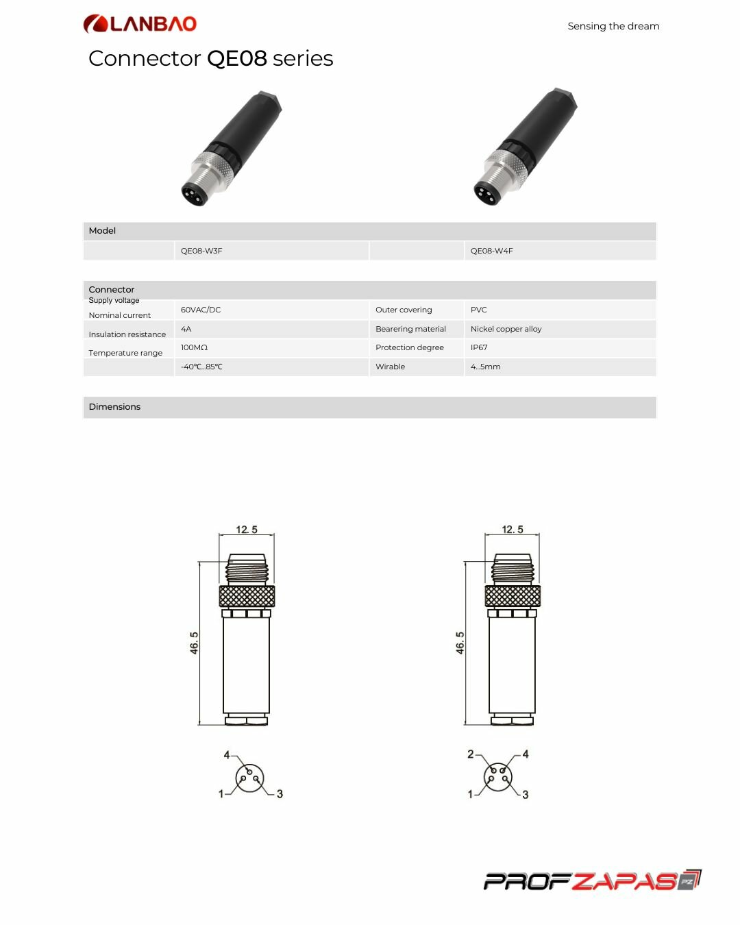 QE8-W3F Lanbao Разъем разборныйM8, папа, прямой, 3 pin — фото 1