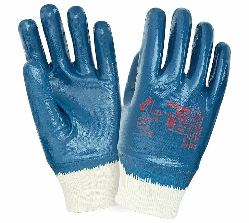 Перчатки с полным нитриловым покрытием, вязаная манжета, р.10, 2Hands