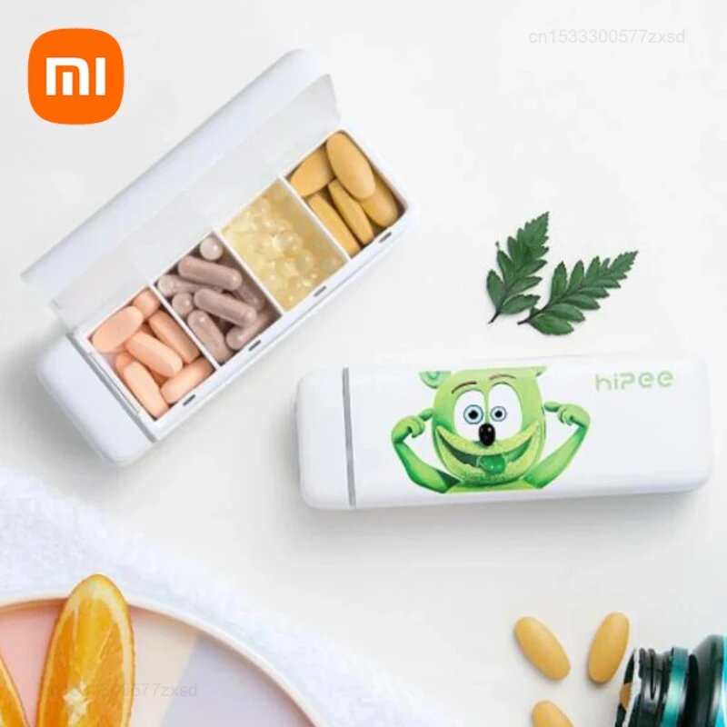Картинки Xiaomi HiPee Smart Reminder Дорожный чехол для таблеток 4-сеточный органайзер для лекарств Контейнер для хранения таблеток Коробка для хранения лекарств Диспенсер, white