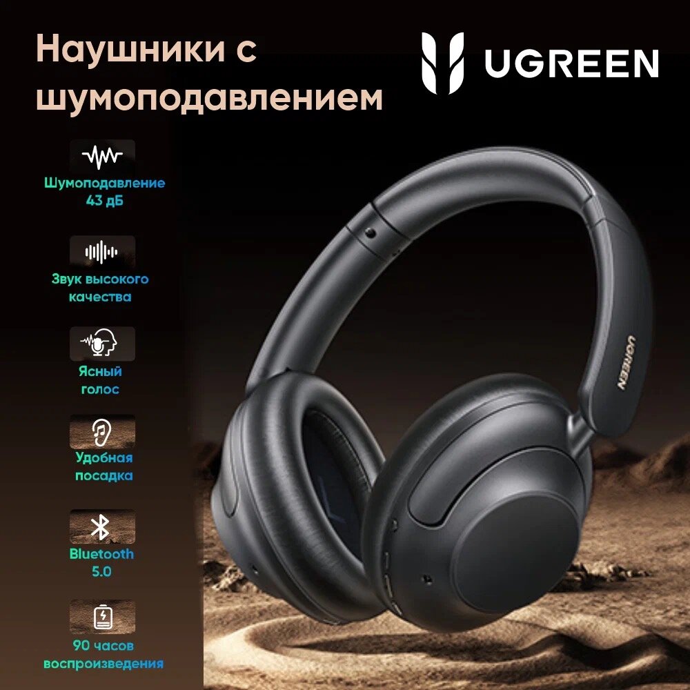 UGREEN HiTune Max5 (Black)- беспроводные наушники с гибридным шумоподавлением и мощным звуком HP-202-25255