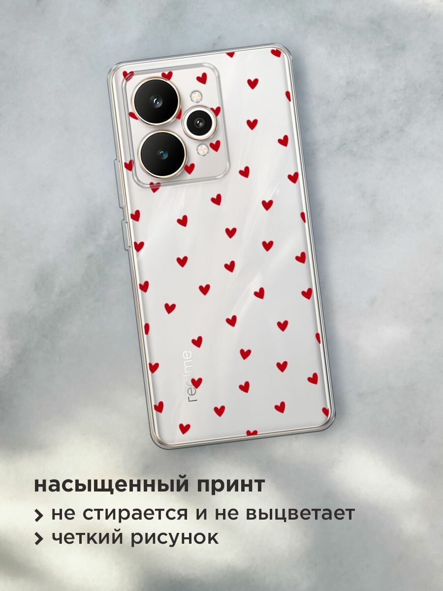Чехол на Realme 15 / Реалми 15 с принтом "Red hearts", прозрачный — фото 1