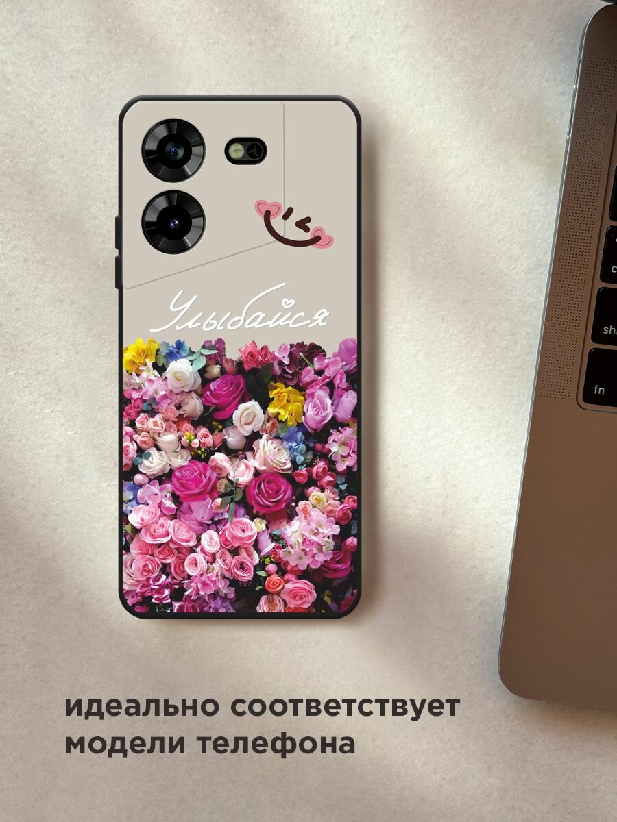 Черный матовый чехол на Tecno Pova 5 / Техно Пова 5 с принтом "Букет счастья" — фото 1