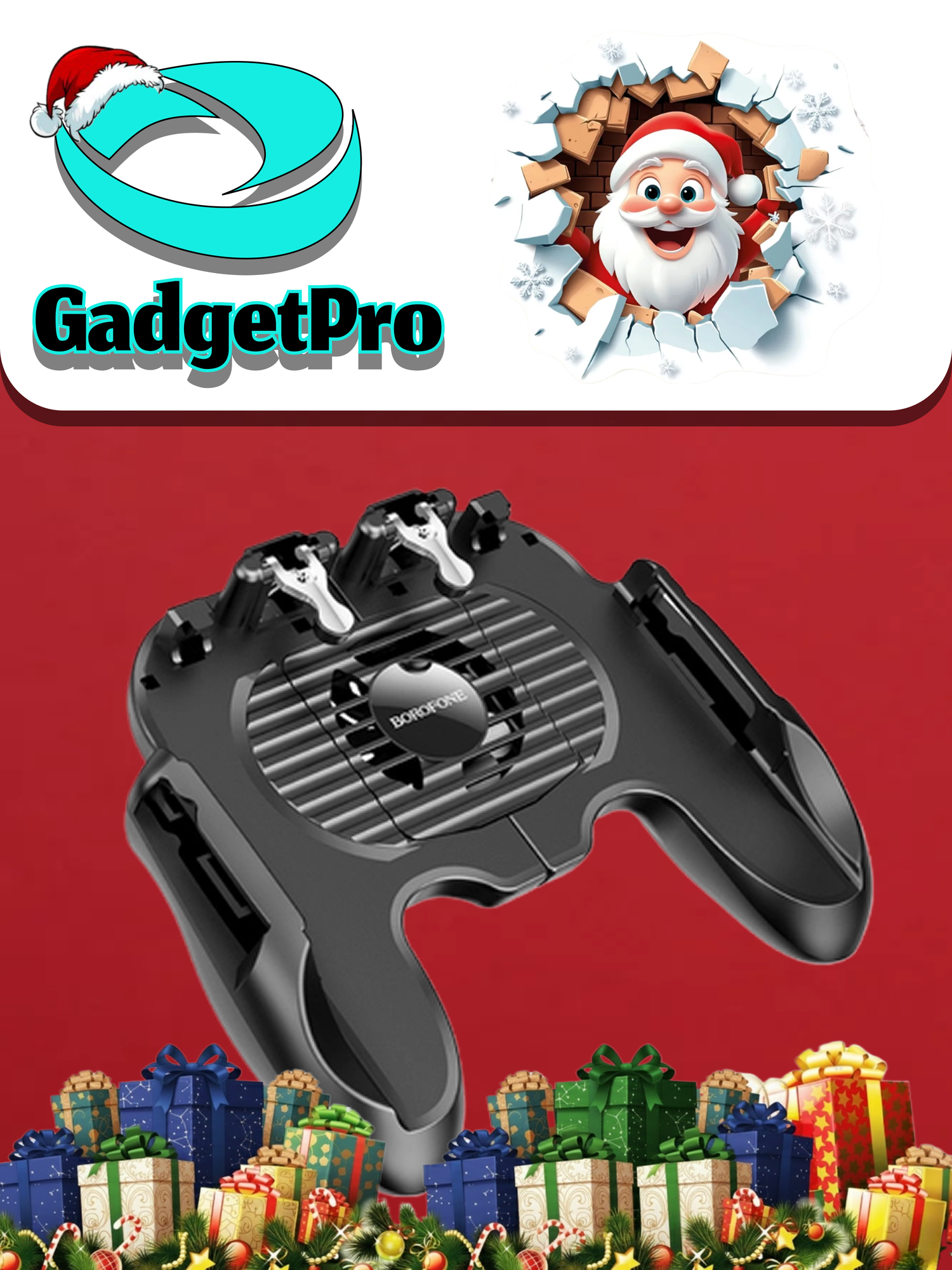 Игровой геймпад Borofone BG3 с охлаждением: беспроводной, для Android/iOS, черный, современный гейминг.