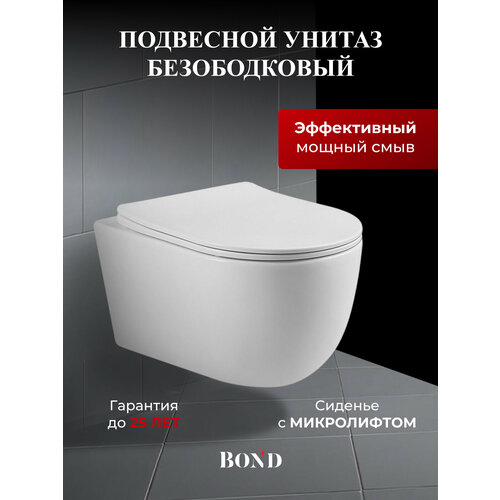 фото Подвесной унитаз безободковый с сиденьем с микролифтом bond f10-10