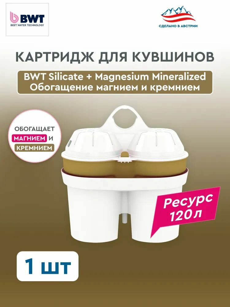 Картридж для фильтра-кувшина BWT Silicate + Magnesium Mineralized Обогащение Магнием и Кремнием 1 шт. для кувшинов BWT PENGUIN/ BWT VIDA/БВТ