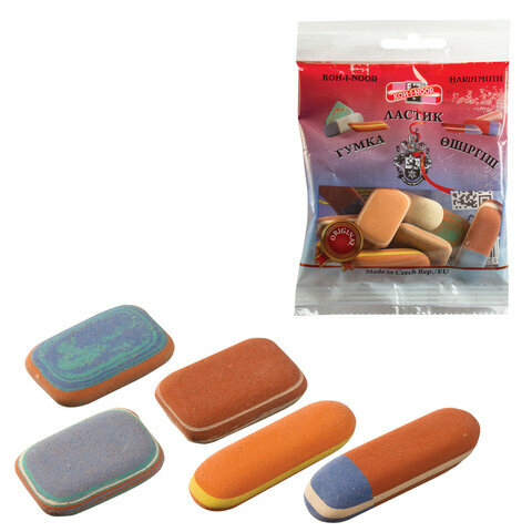 5 шт. Набор ластиков KOH-I-NOOR 50 г, цвет и форма ассорти, натуральный каучук, 6510005010PSRU