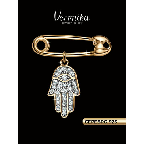 фото Брошь veronika, серебро, 925 проба, золочение, фианит, , золотистый