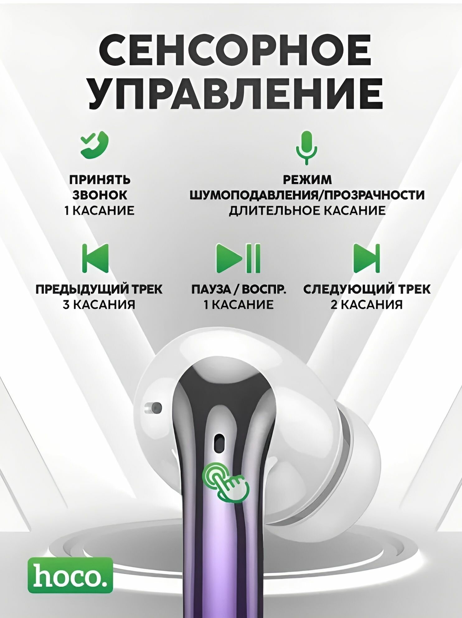 Наушники беспроводные Hoco EQ16, Bluetooth, активное шумоподавление, фиолетовые