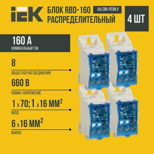 Изображение товара 4 шт-Распределительный модуль IEK "RBD-160", для системы шин, синий, пластиковый, IP20