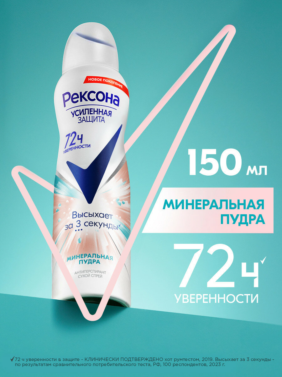 Дезодорант женский спрей антиперспирант Рексона Минеральная пудра, 150 мл, 